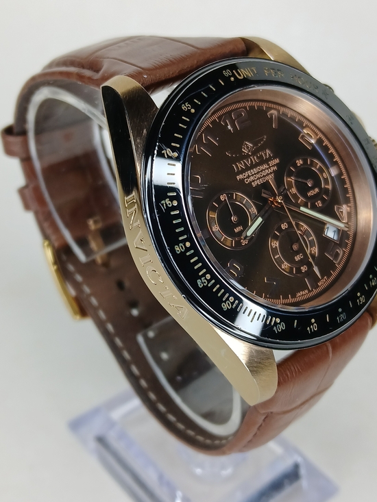 Invicta Other - Invicta Speedway 10712 Gold Tone Brown Dial Chronograph Watch 200M Leather